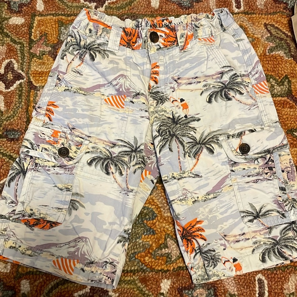 Land’s End Tropical cargo shorts.